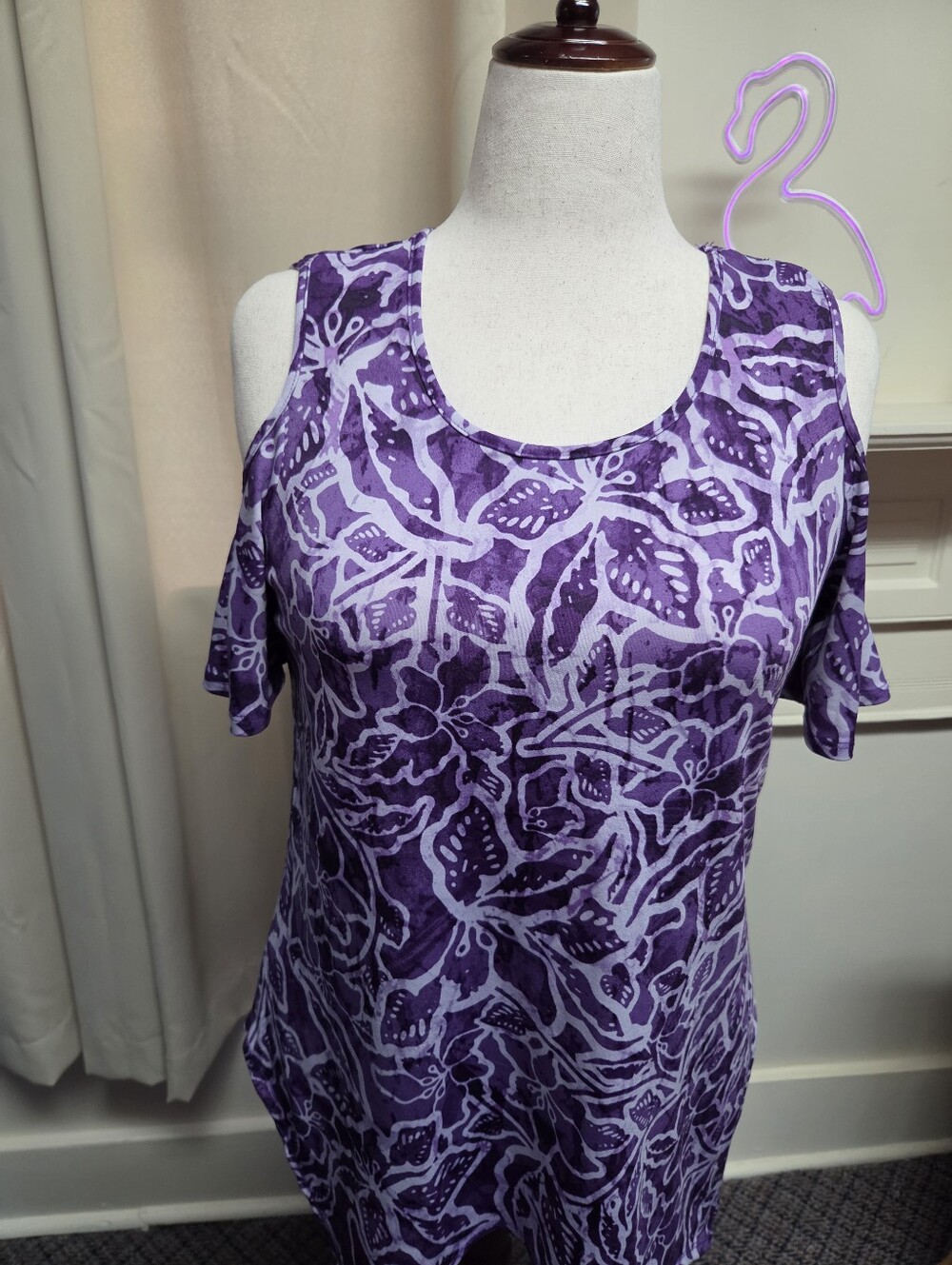 Sami & Jo Purple Leaf-Print Cold-Shoulder Women’s Top Size Medium